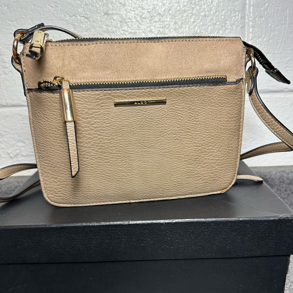 Aldo Tan Crossbody Bag with Gold Zipper